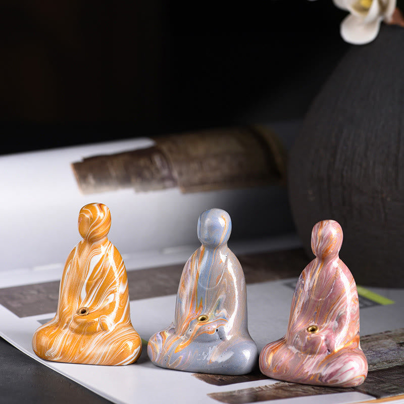 Mini porte-encens artisanal en bois d'ébène laqué Bouddha sans forme