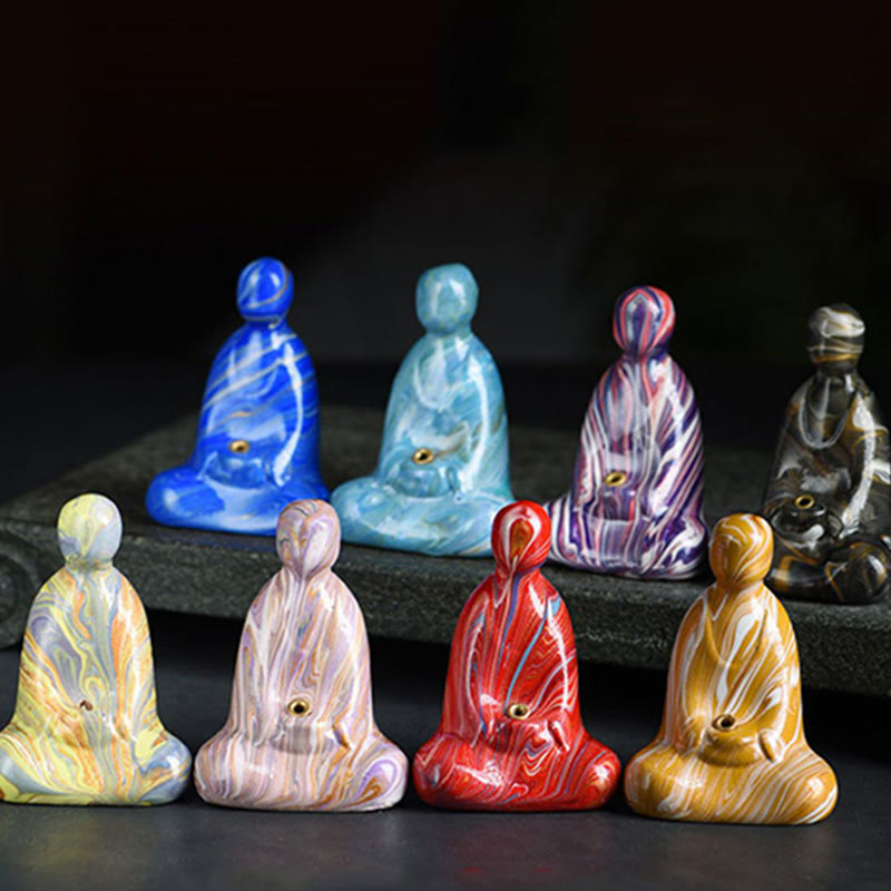 Mini porte-encens artisanal en bois d'ébène laqué Bouddha sans forme