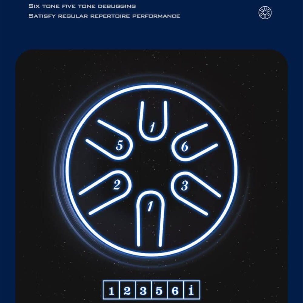 Glowing blue circular symbol with segments on Mini Titanium Steel Tongue Drum A5