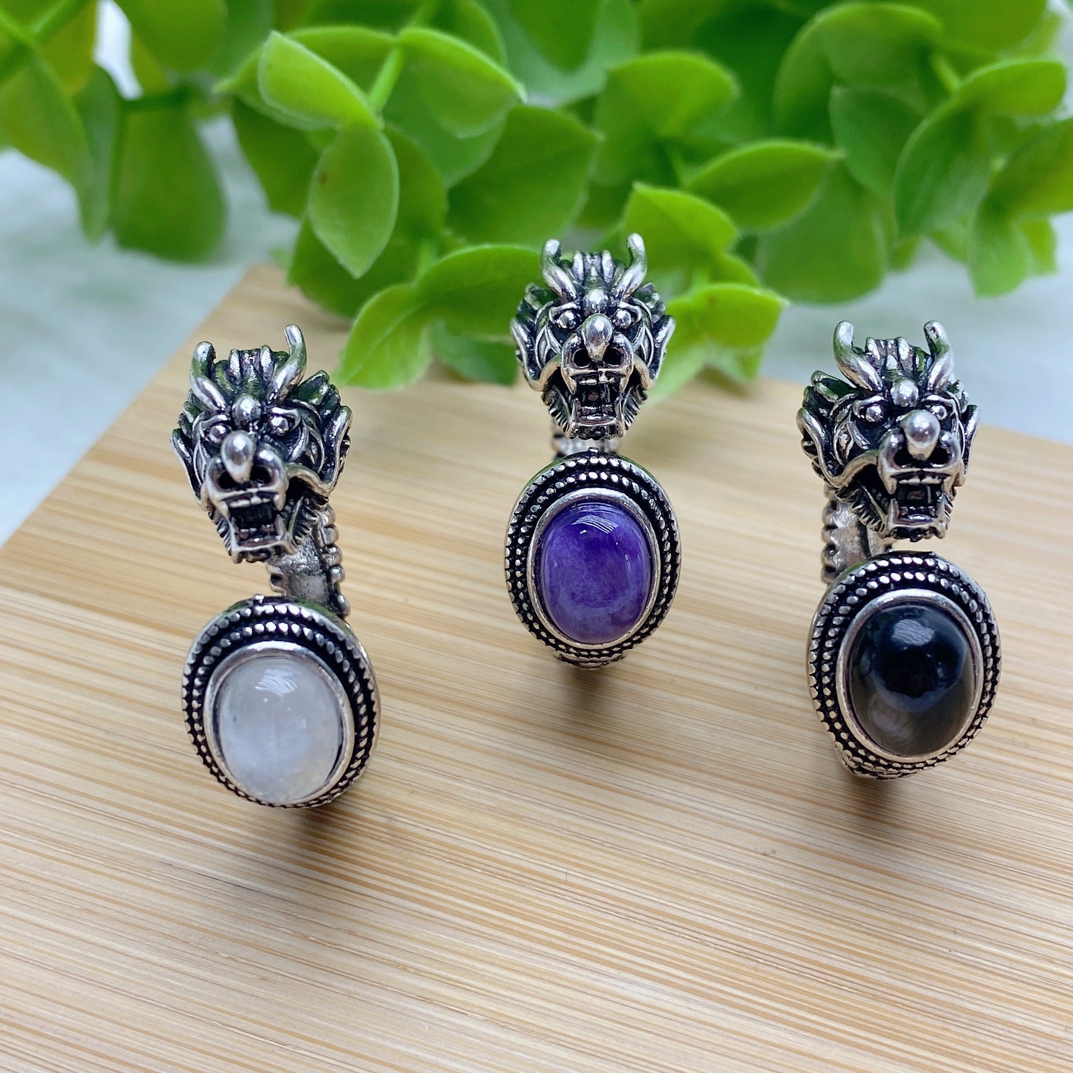 Bague réglable en cristal mixte motif dragon 18 mm