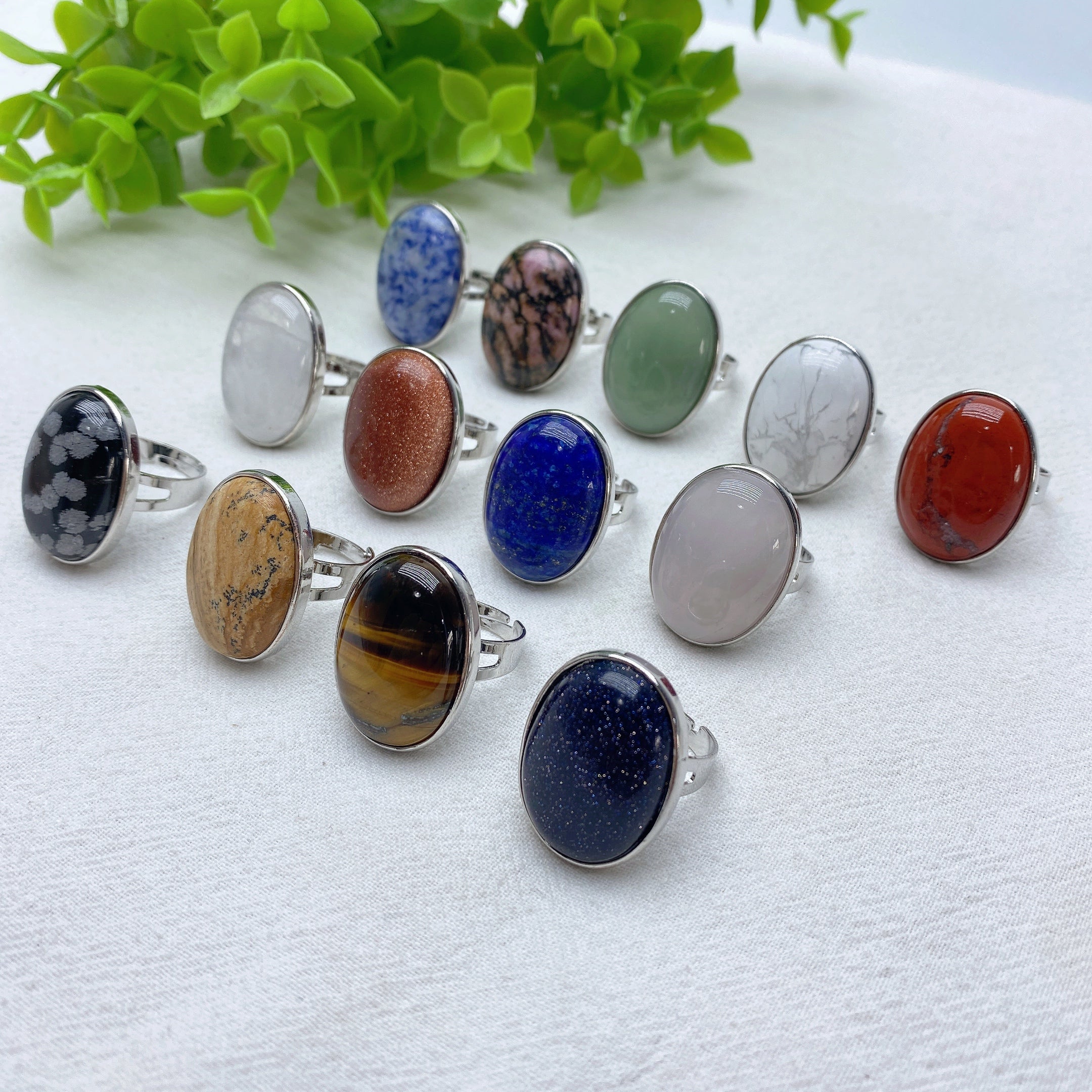 Bagues de guérison en cristal mixte avec cabochons ovales