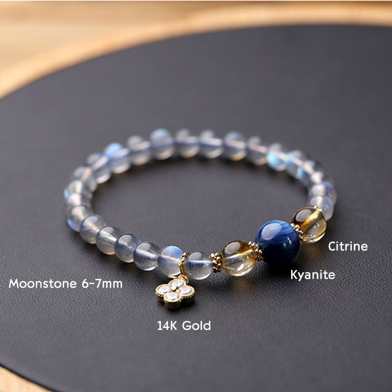 Bracelet de guérison à breloques en pierre de lune et fleurs, perles de 6 à 7 mm