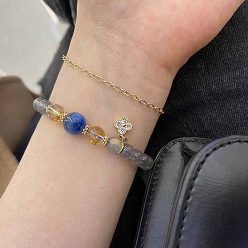 Bracelet de guérison à breloques en pierre de lune et fleurs, perles de 6 à 7 mm