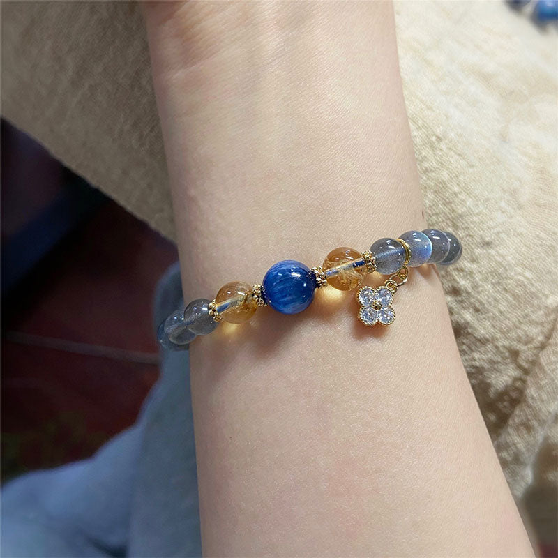 Bracelet de guérison à breloques en pierre de lune et fleurs, perles de 6 à 7 mm