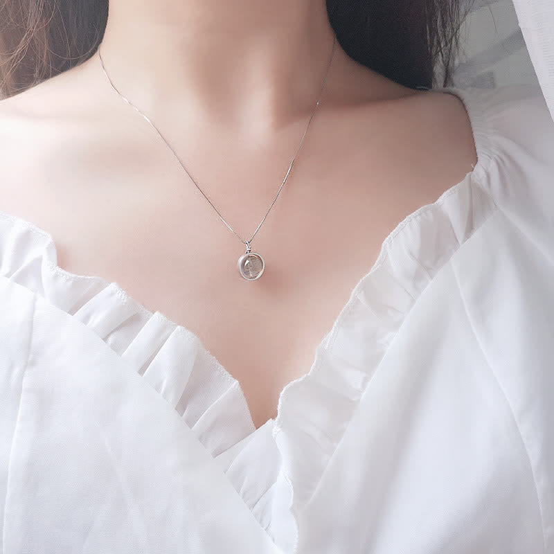 Collier pendentif pierre de lune en argent sterling 925 Love Planet rotatif