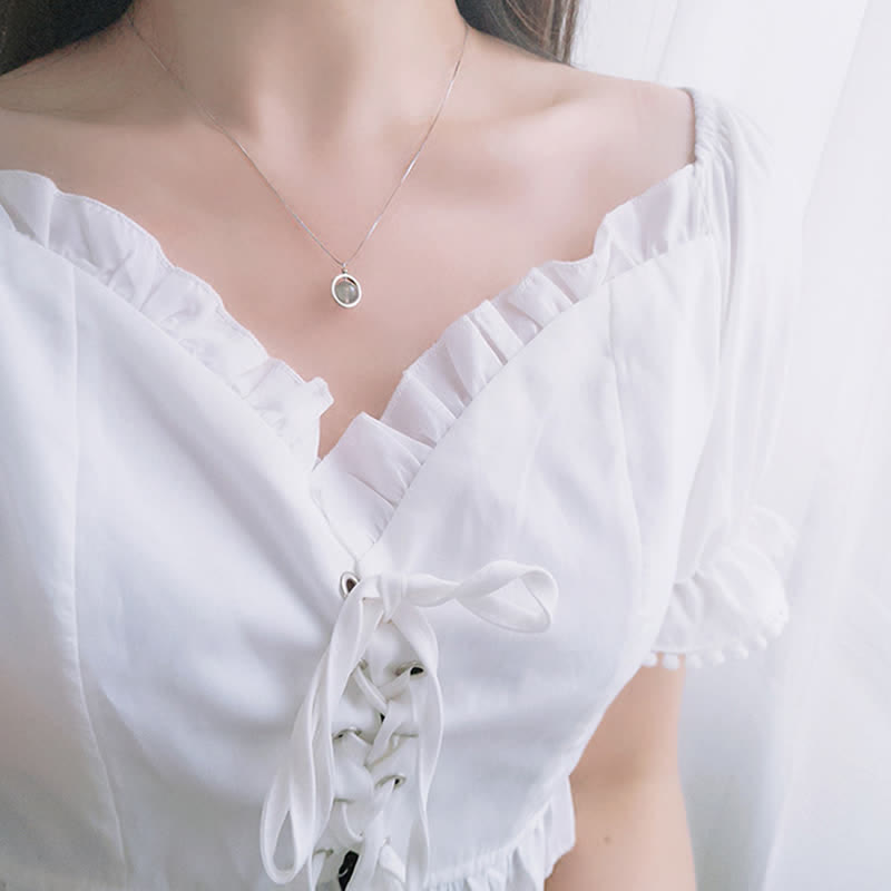 Collier pendentif pierre de lune en argent sterling 925 Love Planet rotatif