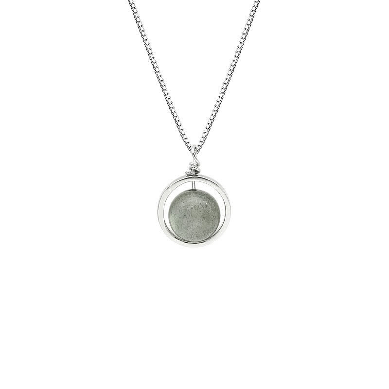 Collier pendentif pierre de lune en argent sterling 925 Love Planet rotatif