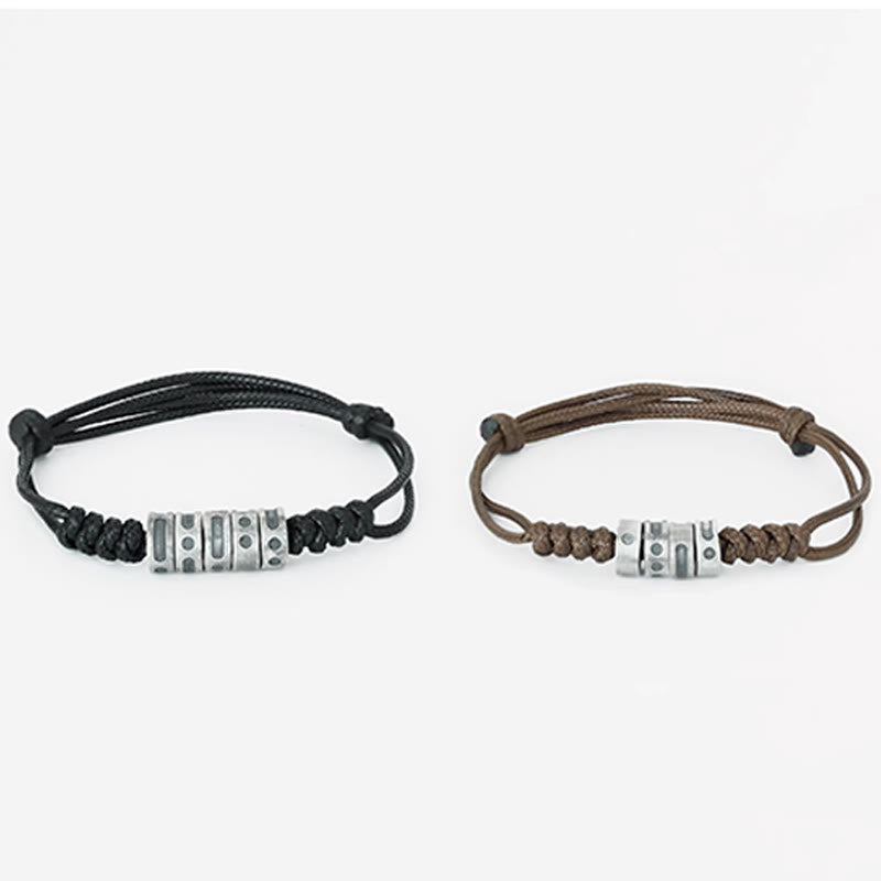 Bracelet en corde cirée en argent sterling avec code Morse