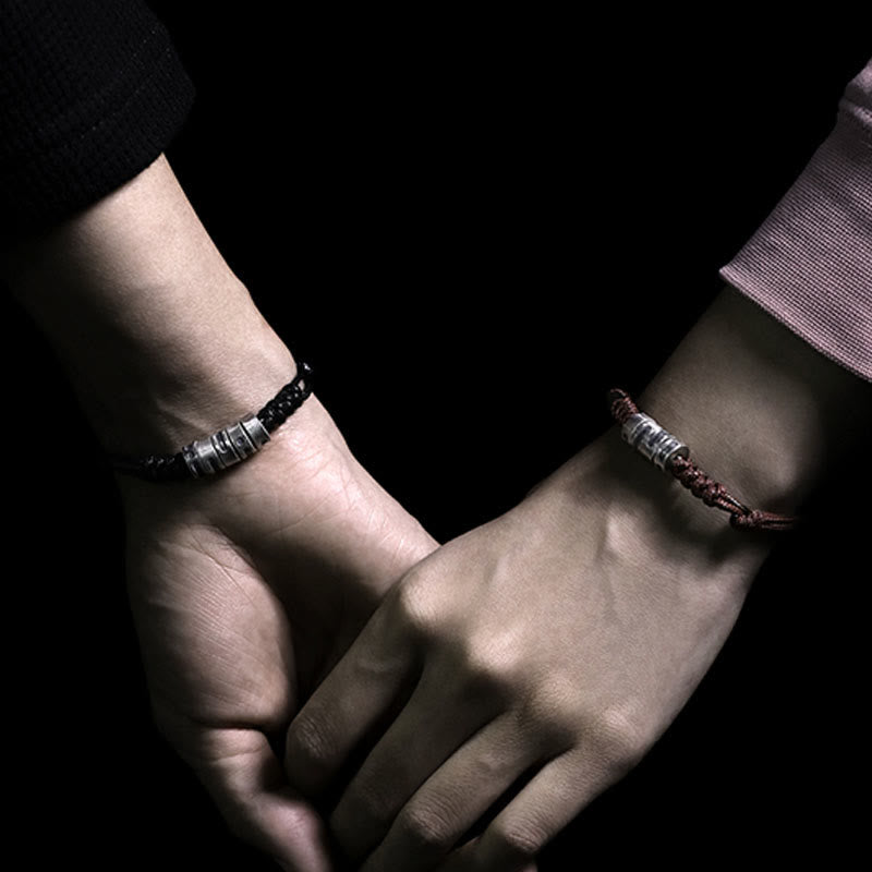 Bracelet en corde cirée en argent sterling avec code Morse