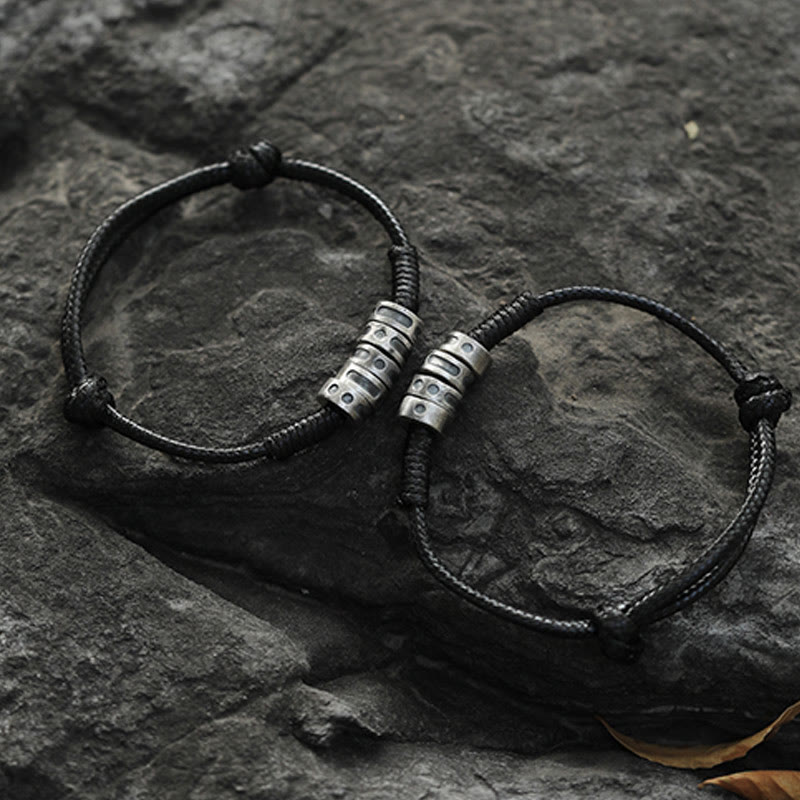 Bracelet en corde cirée en argent sterling avec code Morse