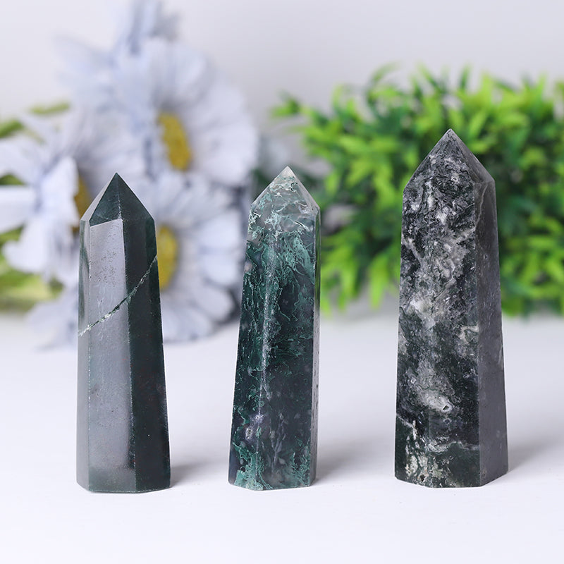 Moss Agate Crystal Tower 2.4-4.5 inch Healing Point