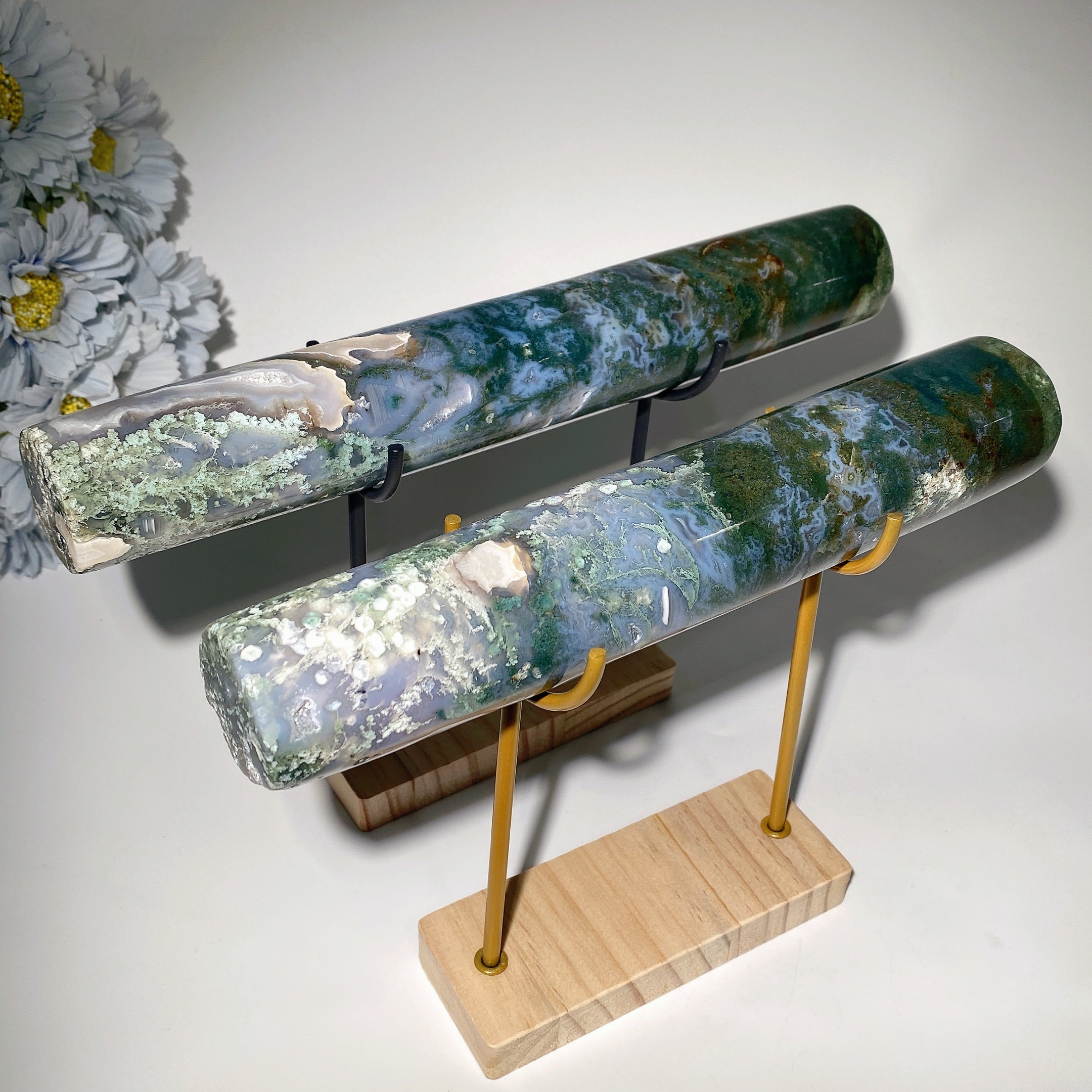 Baguette en cristal d'agate mousse 23-30 cm pour l'énergie de guérison