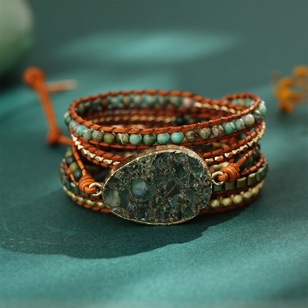 Bracelet wrap inspiré de la nature en agate mousse