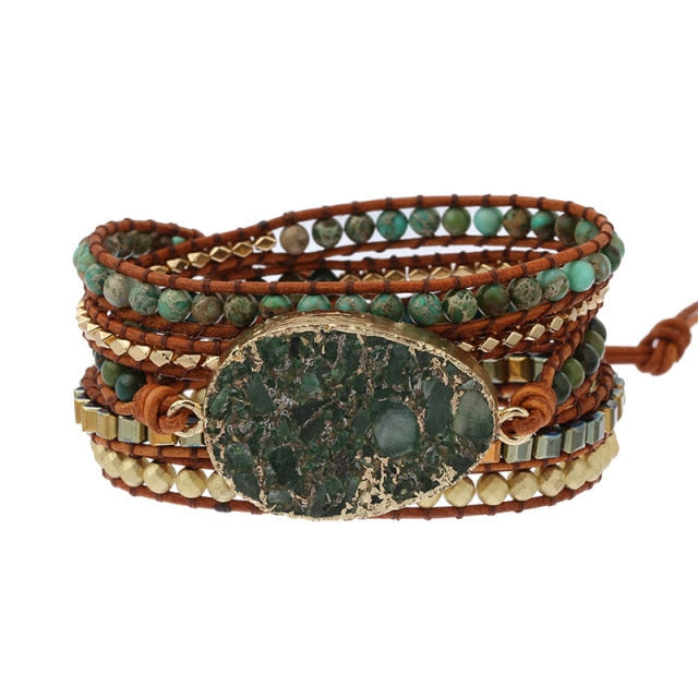 Bracelet wrap inspiré de la nature en agate mousse