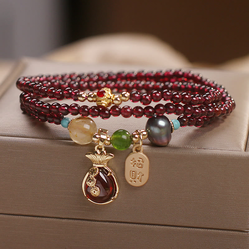 Bracelet de protection de richesse en jade grenat multicouche