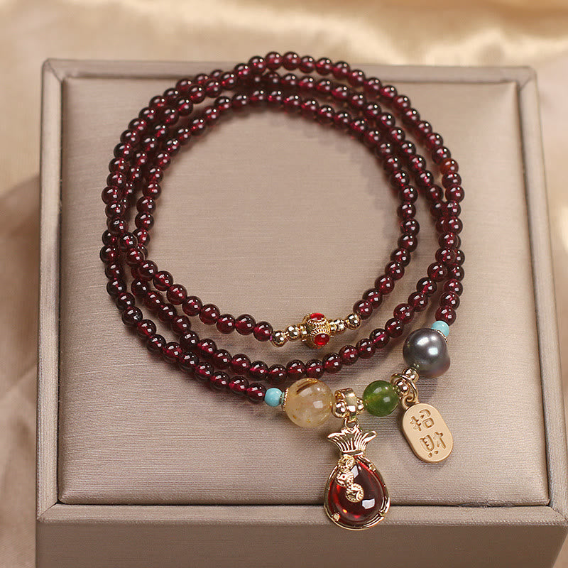 Bracelet de protection de richesse en jade grenat multicouche