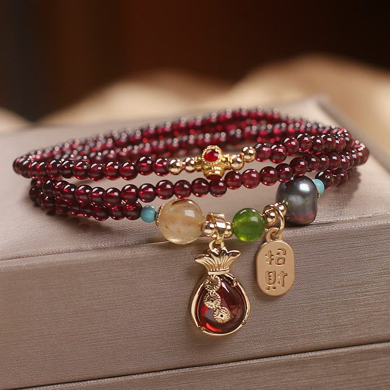 Bracelet de protection de richesse en jade grenat multicouche