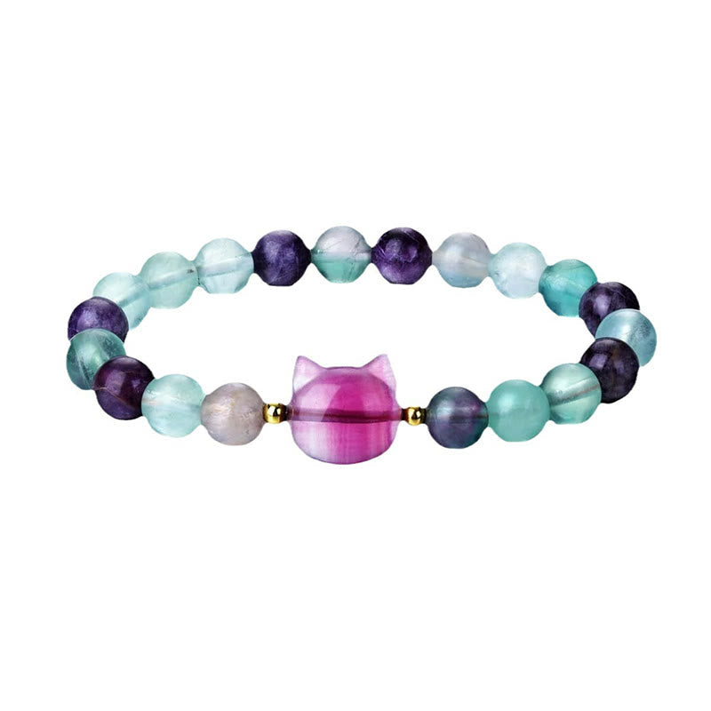 Bracelet tête de chat en cristal multi-pierres pour la guérison