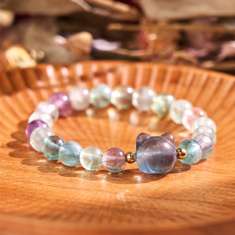 Bracelet tête de chat en cristal multi-pierres pour la guérison