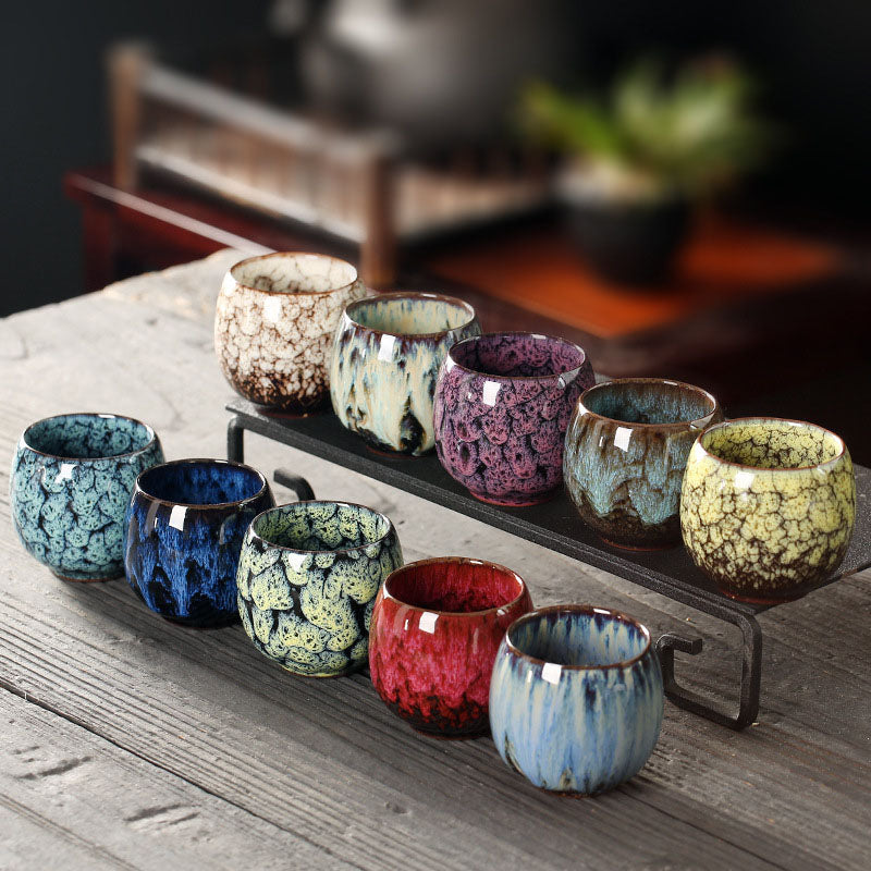 Tasse à thé en céramique Jianzhan multicolore, changement de four, 110 ml