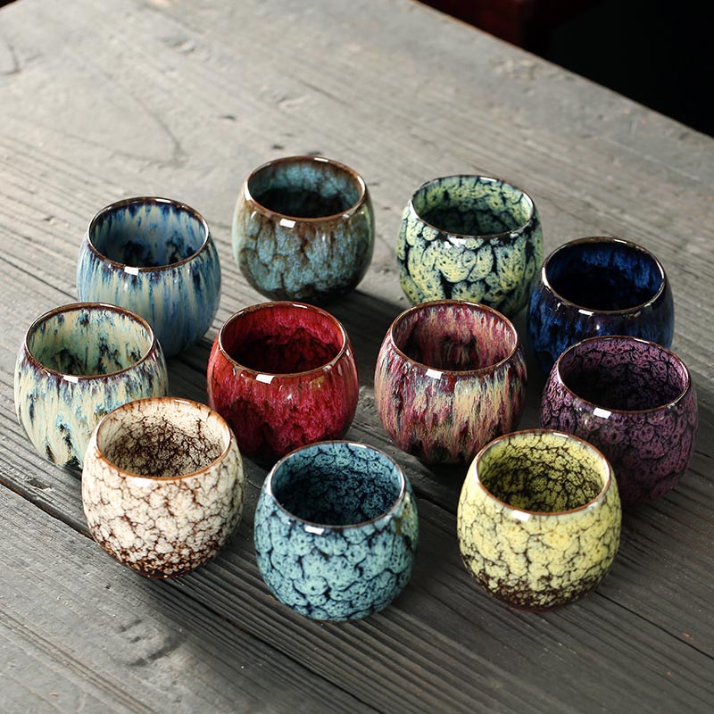 Tasse à thé en céramique Jianzhan multicolore, changement de four, 110 ml