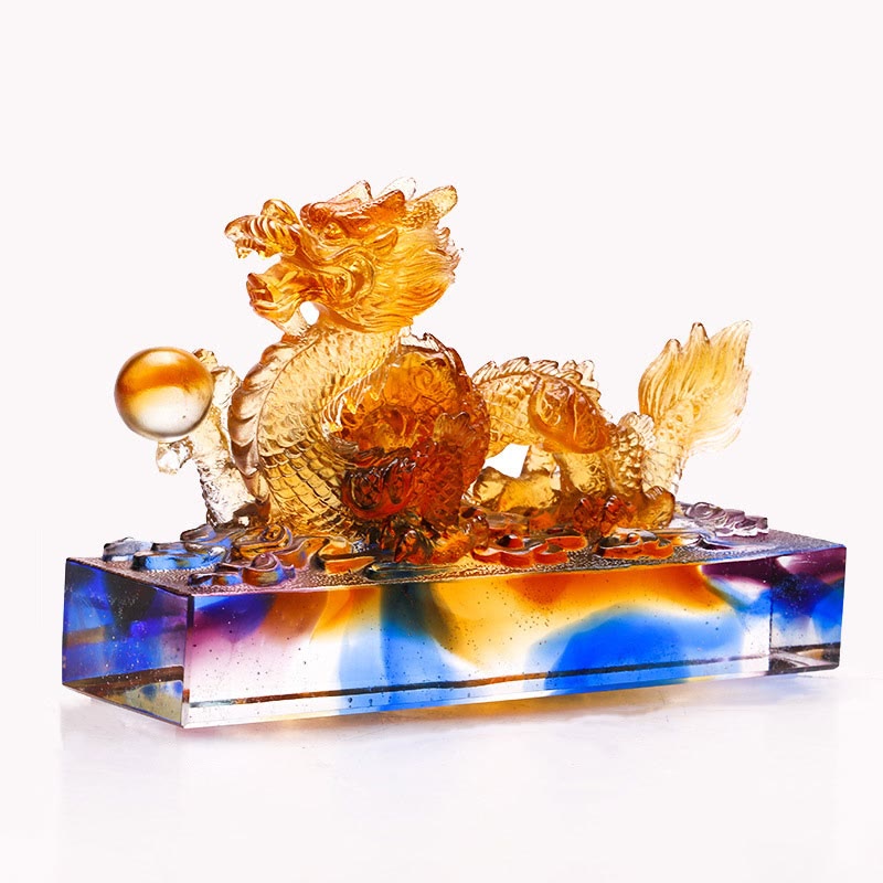 Statue de dragon chinois Liuli multicolore de 6,3 pouces, pièce Feng Shui