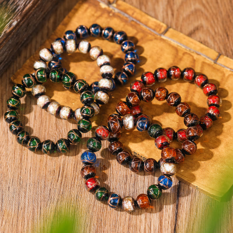 Bracelet spirituel en perles de verre Liuli multicolores 8 mm