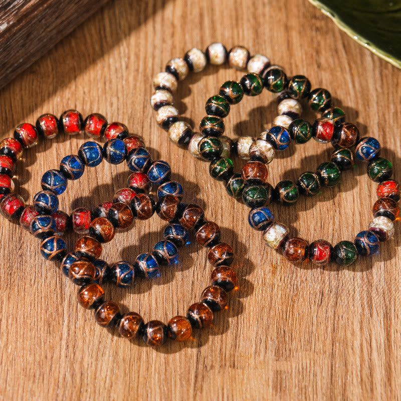 Bracelet spirituel en perles de verre Liuli multicolores 8 mm