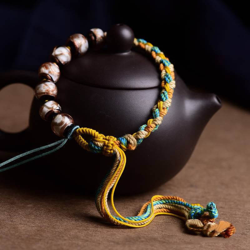 Bracelet unisexe en perles spirituelles multicolores en verre Liuli