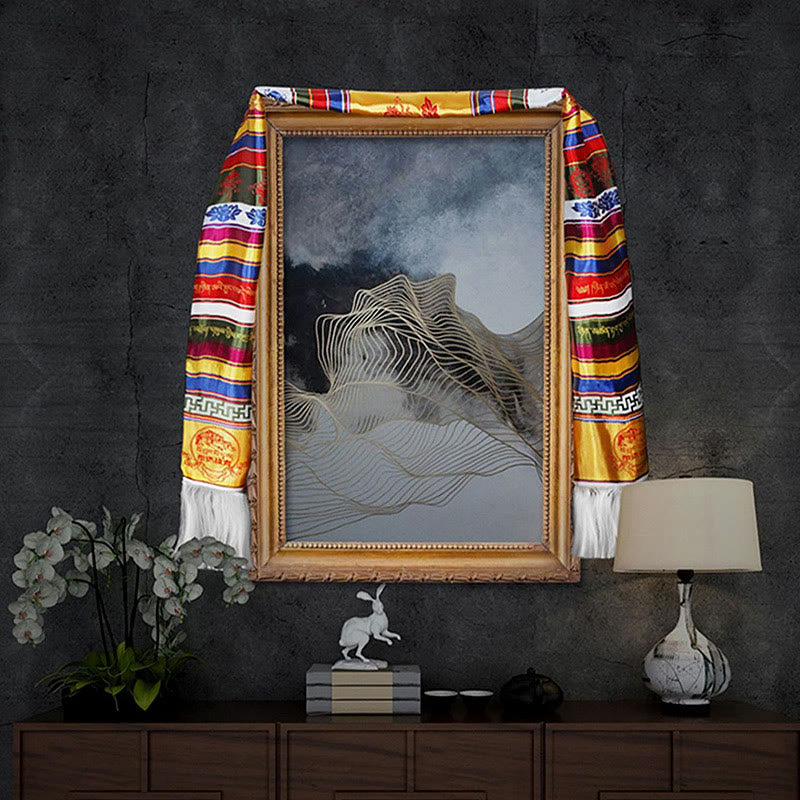 Écharpe tibétaine multicolore Khata 260x55cm Décoration Lotus Mantra