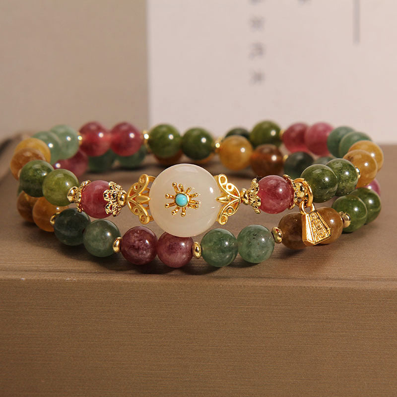Bracelet double tour en jade tourmaline multicolore