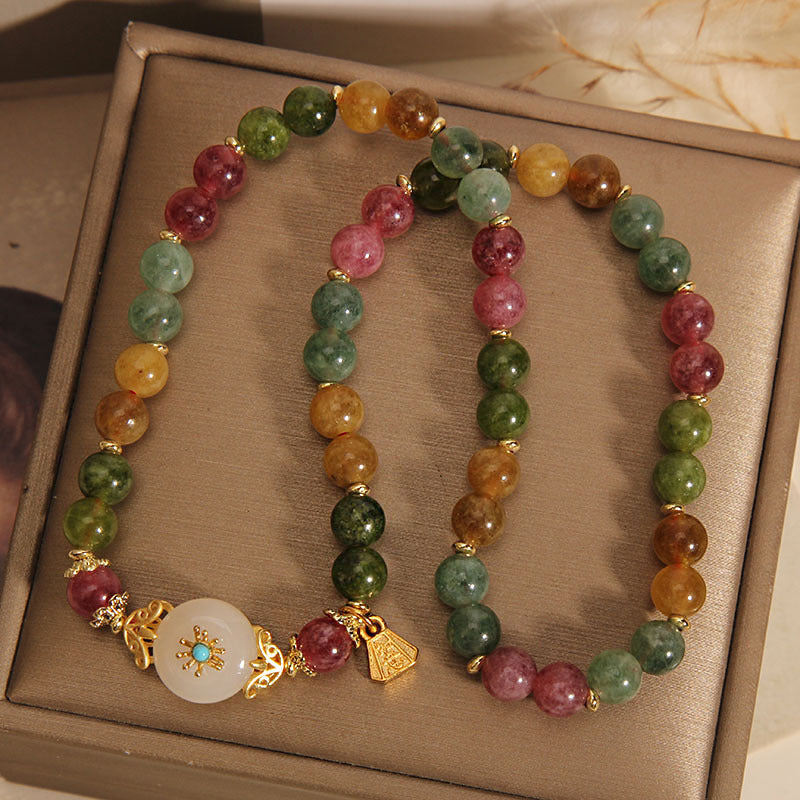 Bracelet double tour en jade tourmaline multicolore