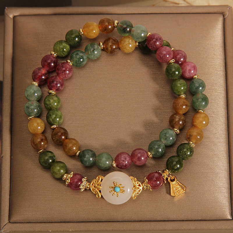 Bracelet double tour en jade tourmaline multicolore