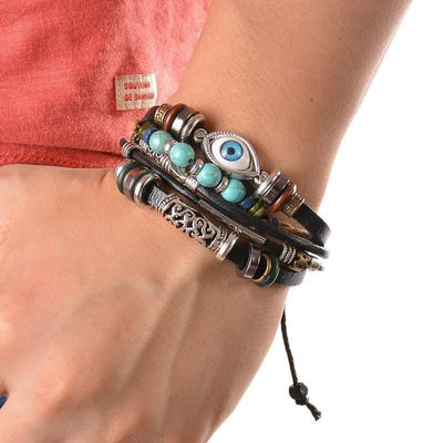Bracelet en cuir spirituel multicouche - Ajustable et unisexe