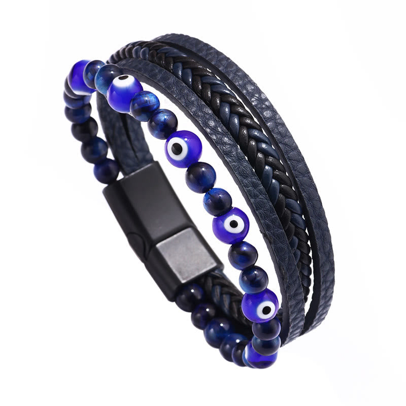 Bracelet de protection multicouche œil de tigre et mauvais œil