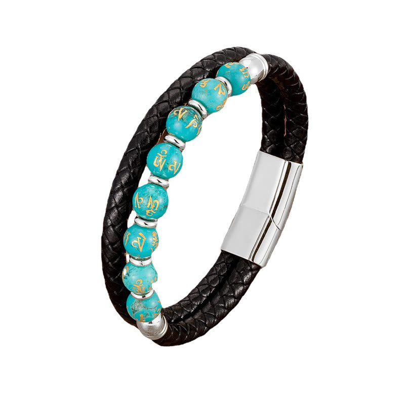 Bracelet en cuir multi-pierres Om Mani Padme Hum