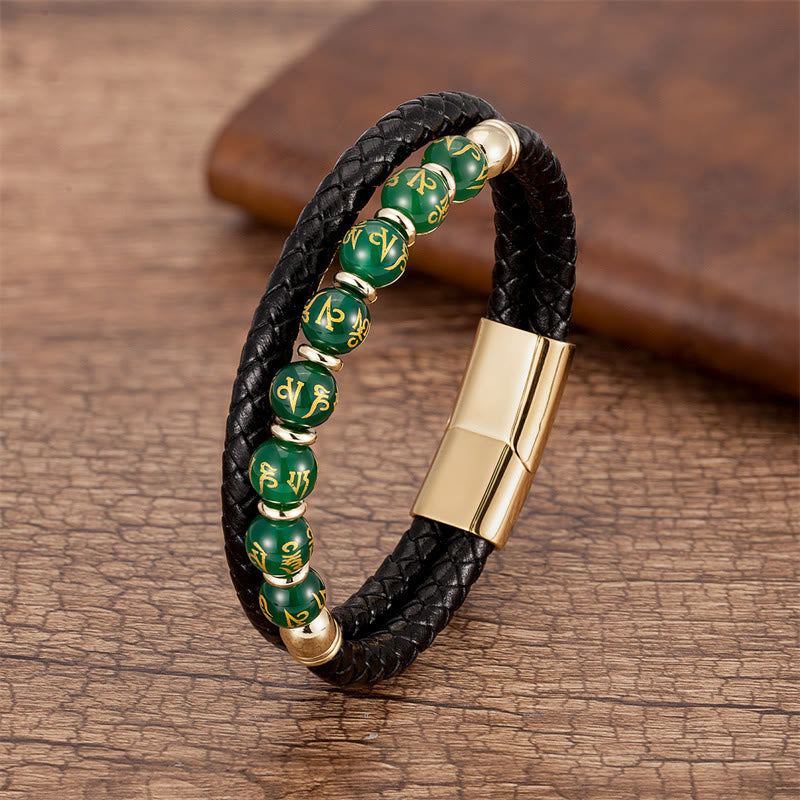 Bracelet en cuir multi-pierres Om Mani Padme Hum