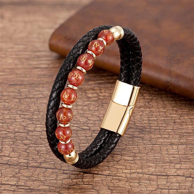 Bracelet en cuir multi-pierres Om Mani Padme Hum