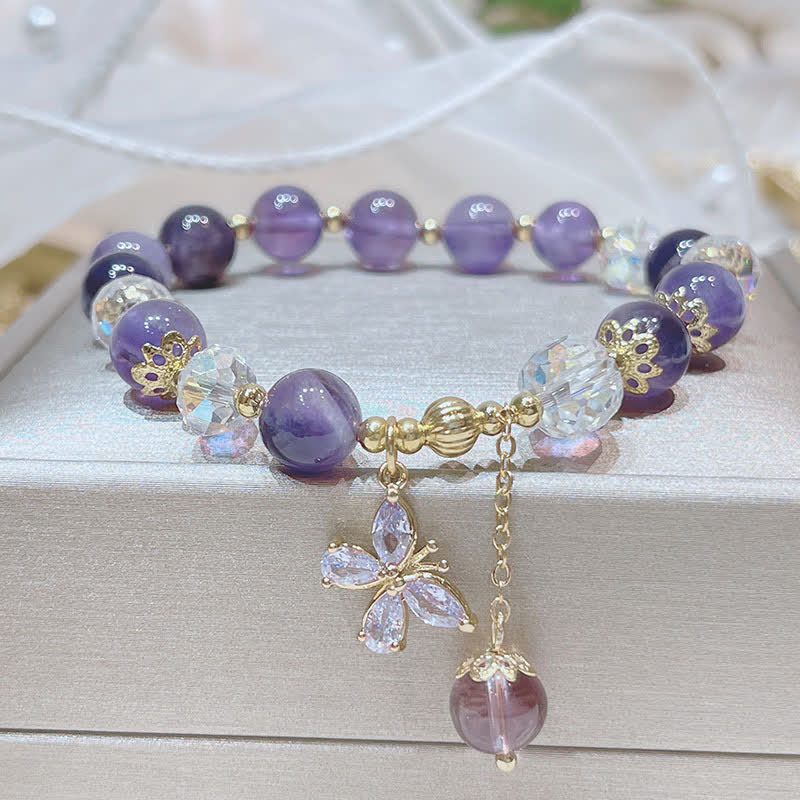 Bracelet à breloques papillon en améthyste naturelle pour la paix intérieure et la guérison
