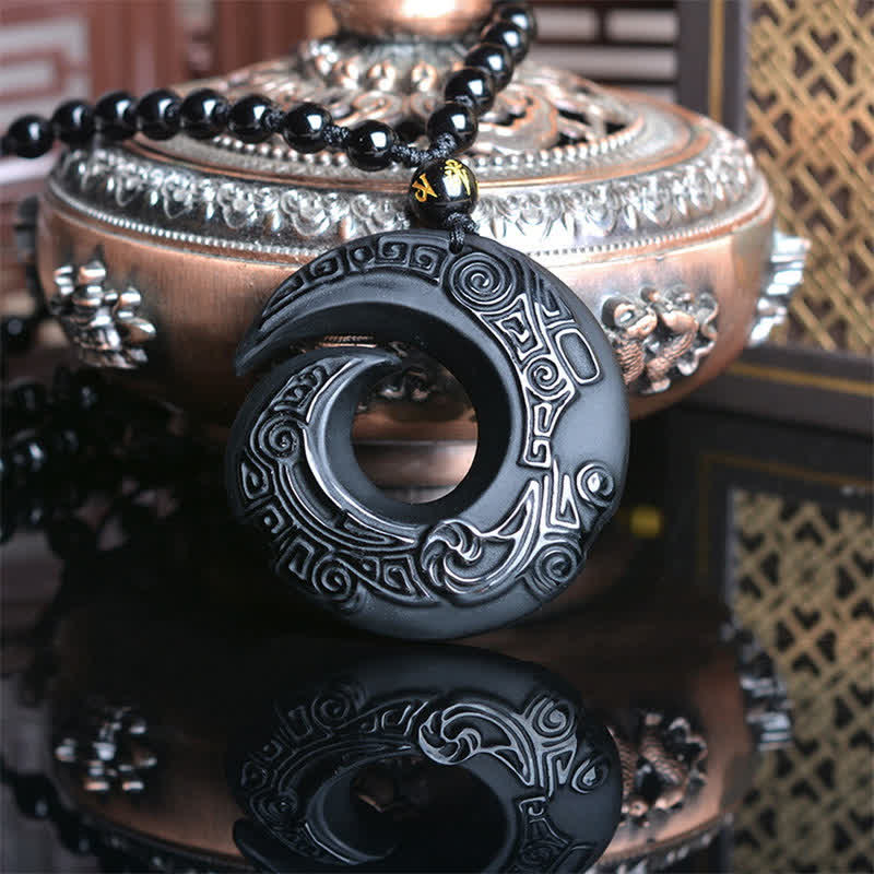 Collier pendentif en obsidienne de glace noire naturelle