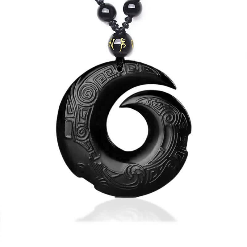 Collier pendentif en obsidienne de glace noire naturelle