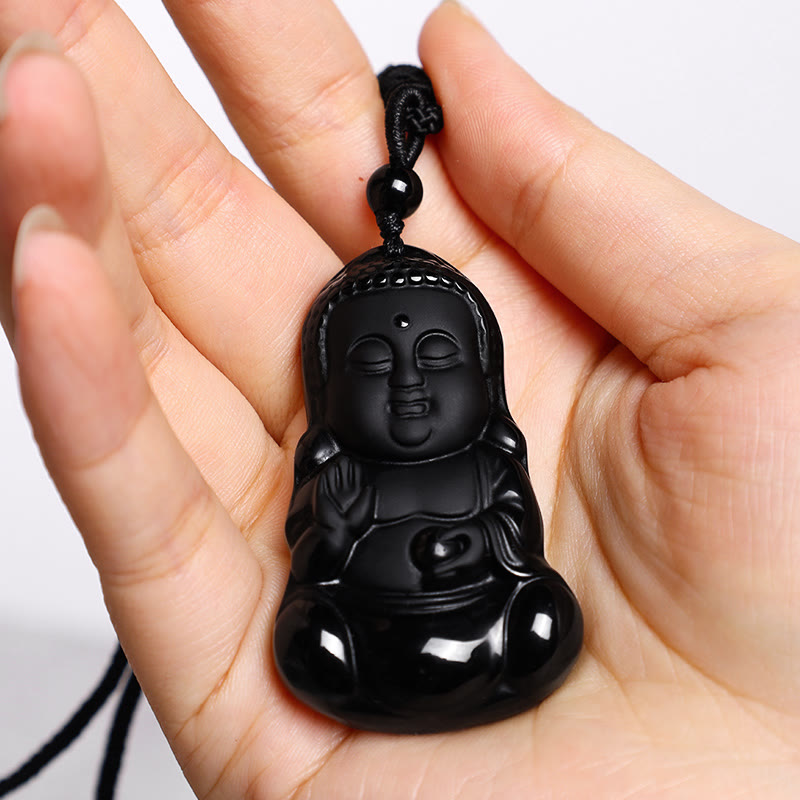 Collier Bouddha en obsidienne noire naturelle | Force et protection