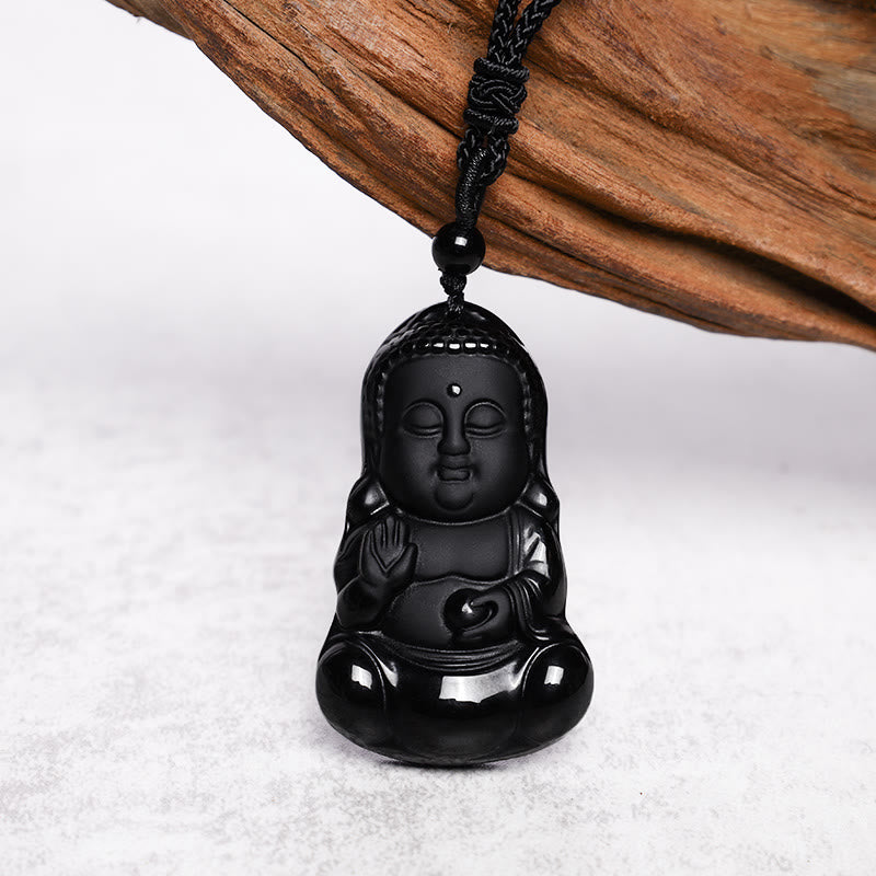 Collier Bouddha en obsidienne noire naturelle | Force et protection