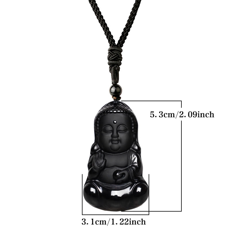 Collier Bouddha en obsidienne noire naturelle | Force et protection