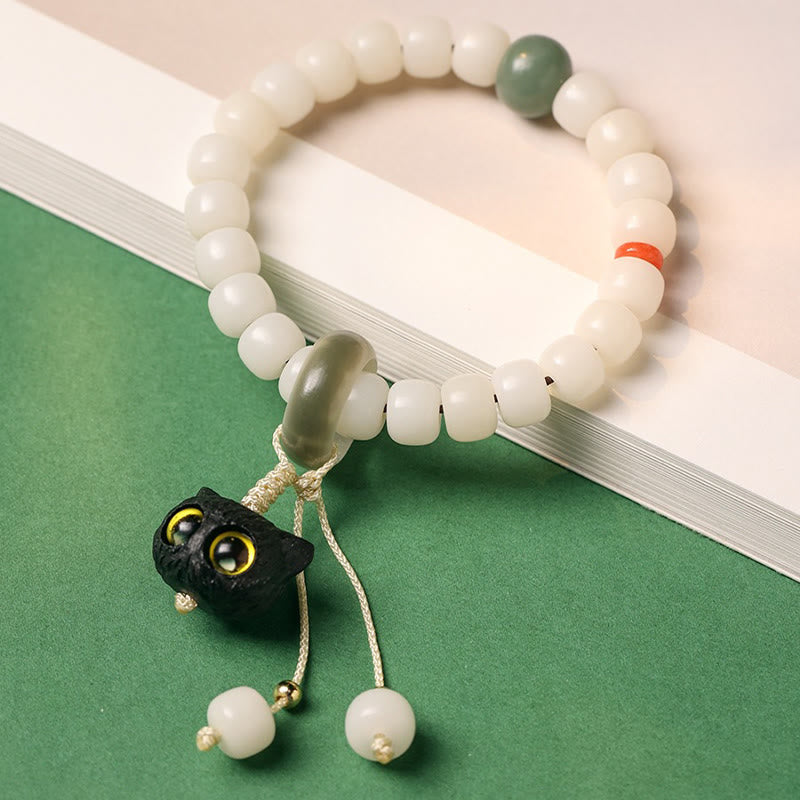 Bracelet en graines de Bodhi naturelles avec breloque chat pour la paix et l'harmonie