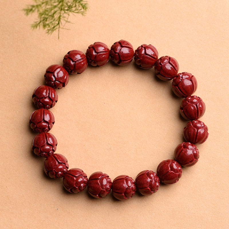 Bracelet à motif de frette en cinabre naturel Om Mani Padme Hum, 8mm