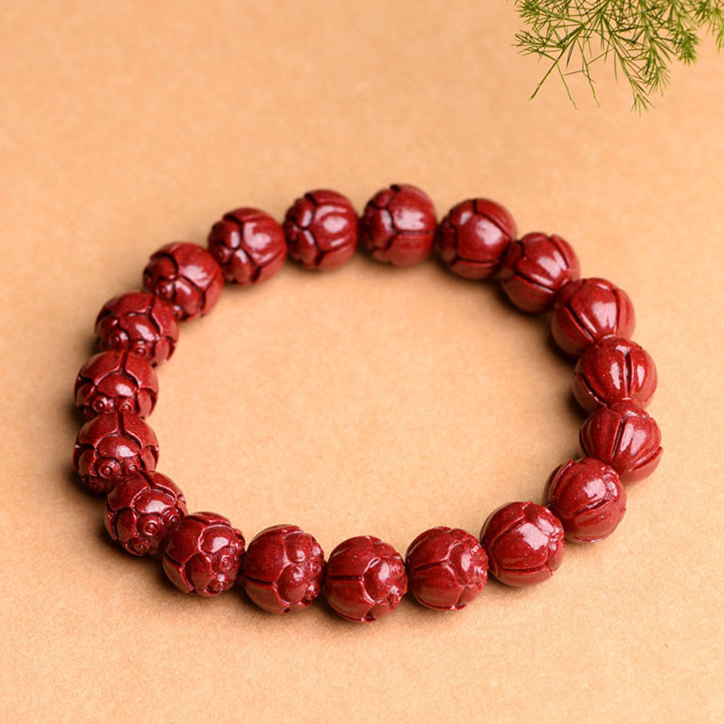 Bracelet à motif de frette en cinabre naturel Om Mani Padme Hum, 8mm