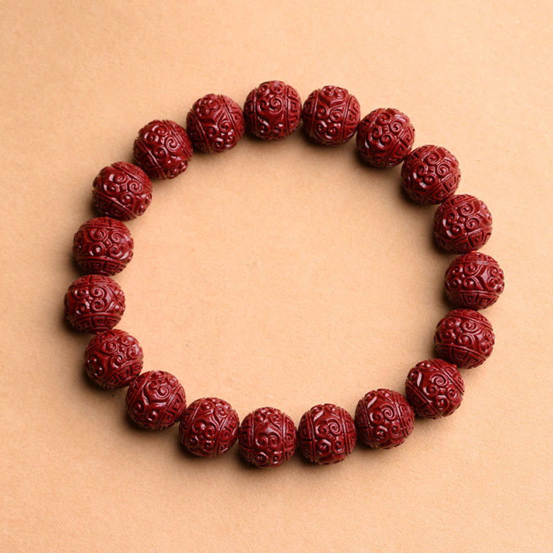 Bracelet à motif de frette en cinabre naturel Om Mani Padme Hum, 8mm