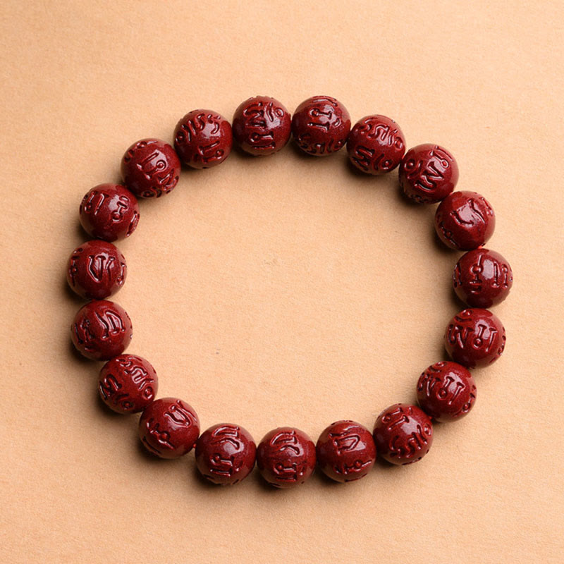 Bracelet à motif de frette en cinabre naturel Om Mani Padme Hum, 8mm