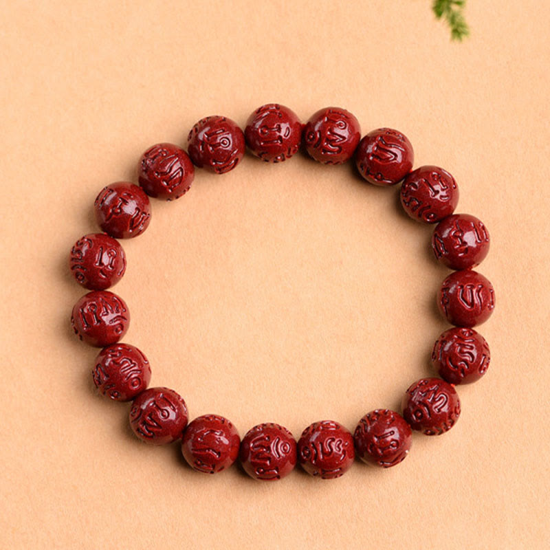 Bracelet à motif de frette en cinabre naturel Om Mani Padme Hum, 8mm